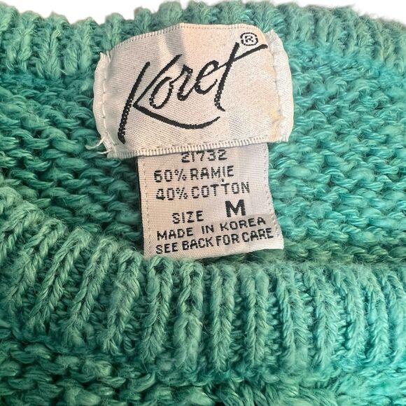 Vtg 80s KORET Turquoise Short Sleeve Pom Pom Cableknit Sweater Sz M Preppy Mom - Picture 15 of 15